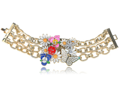 Colorful Enamel Flower Ladybug Butterfly Chain Bracelet