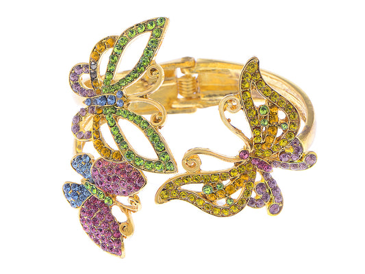 Colorful Wide Wings Spread Bead Butterfly Trio Bangle