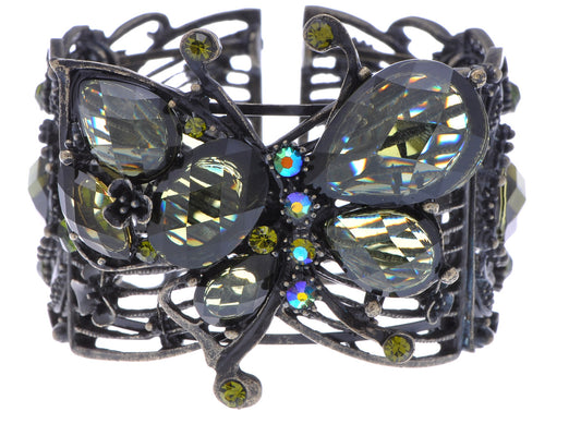 Glossy Deep Green Vintage Olivine Butterfly Bracelet