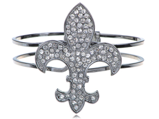 Studded Fleur De Lis Cuff On Bracelet Bangle