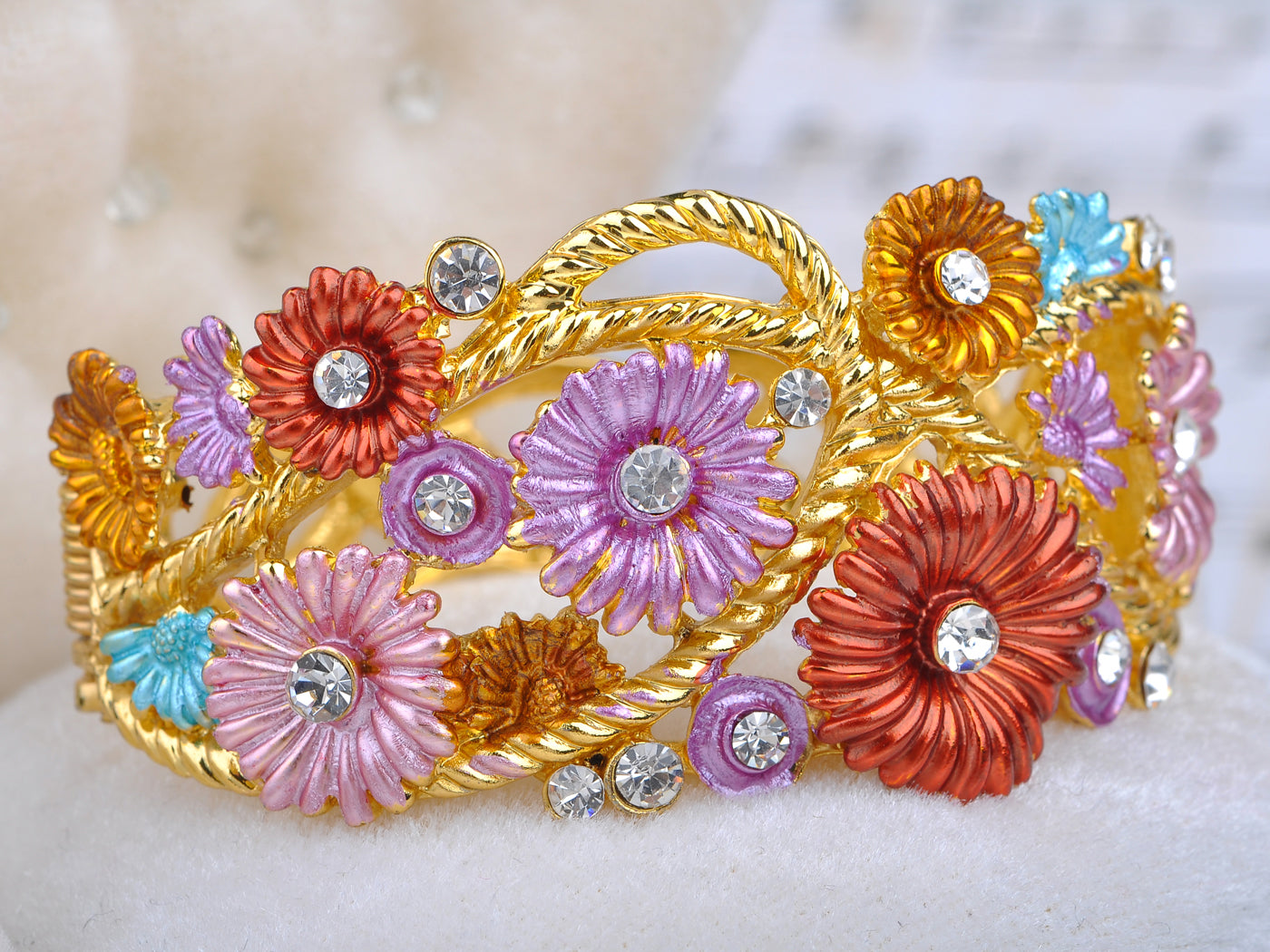 Cluster Flirty Pastel Colorful Flower Arrangement Bracelet