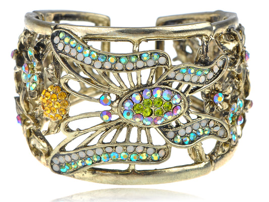 Multi Color Antique White Opal Peridot Topaz Butterfly Cuff