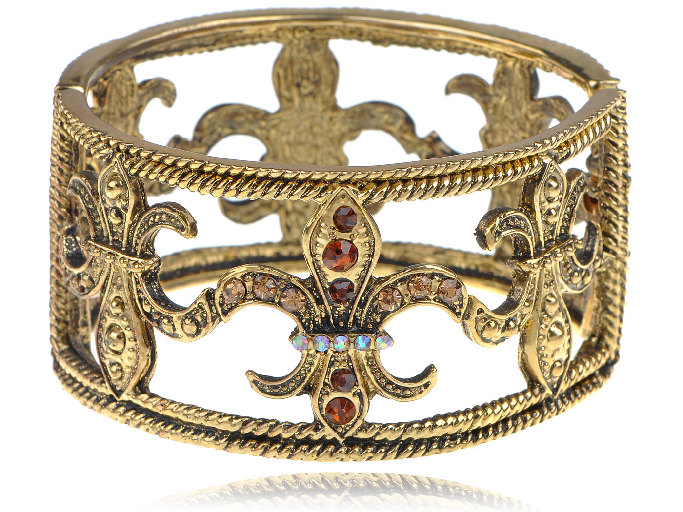 Topaz Antique Gold Fleur De Lis Cuff Bracelet Bangle Cuff