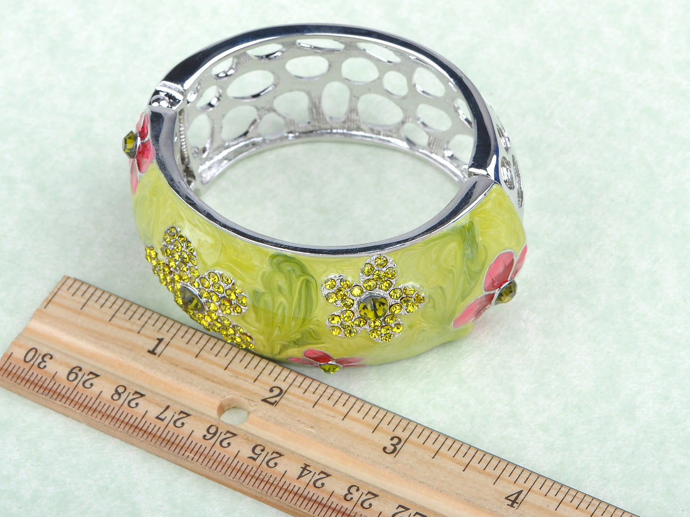 Pearly Pearlescent Pink Peridot Flower Bracelet Bangle