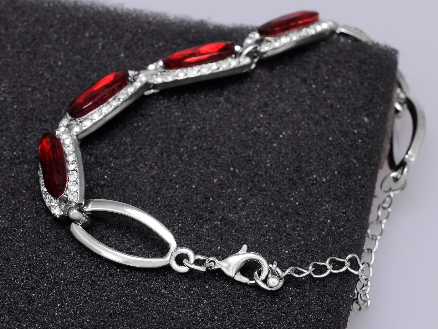 Exotic Oval Ruby Red Chain Link Princess Bracelet
