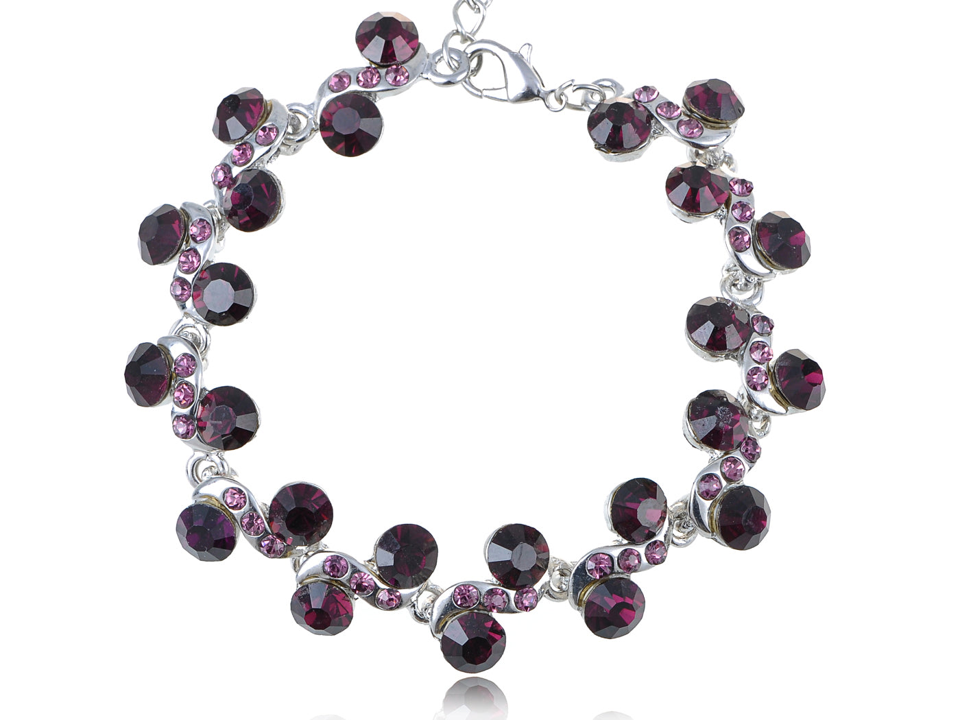 Silver Purple Flower Link Bracelet