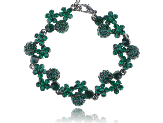 Woman Emerald Green Gem Flower Cluster Bracelet