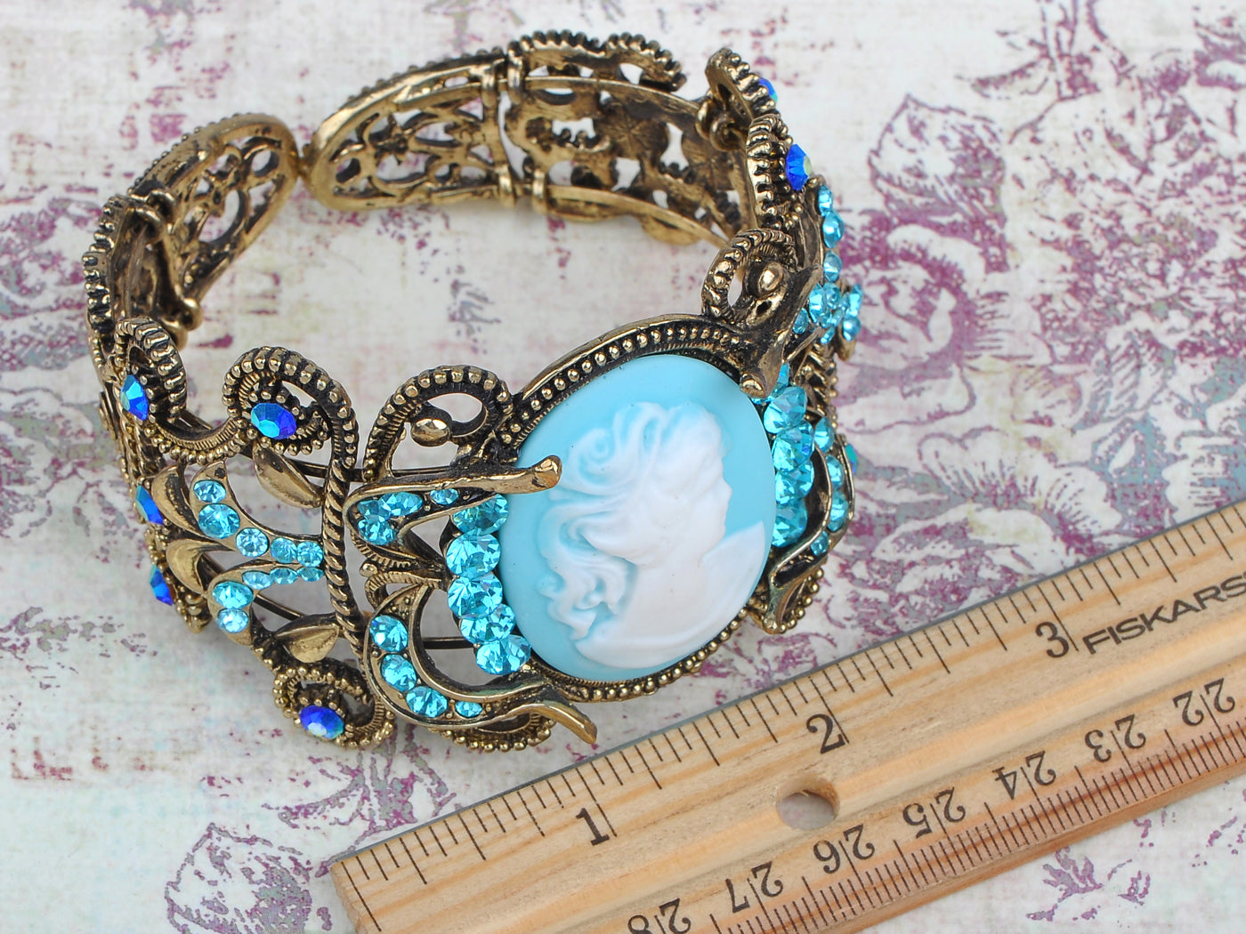 Blue Lady Girl Maiden Cameo Bangle Bracelet