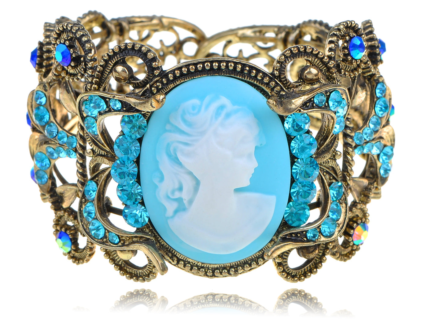 Blue Lady Girl Maiden Cameo Bangle Bracelet