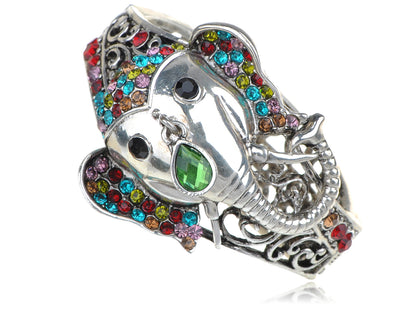 Multi Colored Colorful Elephant Filigree Bangle Bracelet Cuff