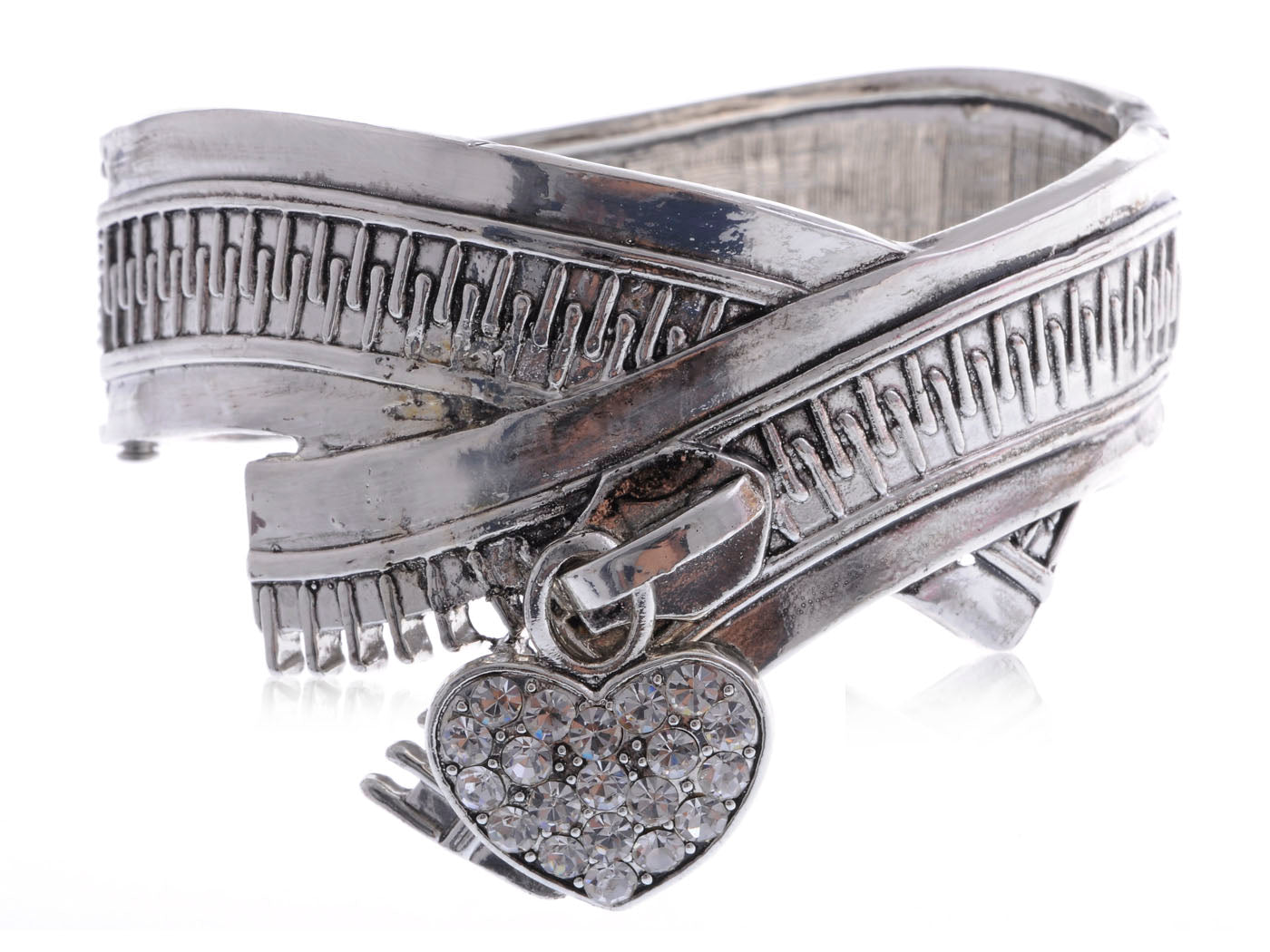 Antique Zipper Heart Bracelet Bangle Cuff