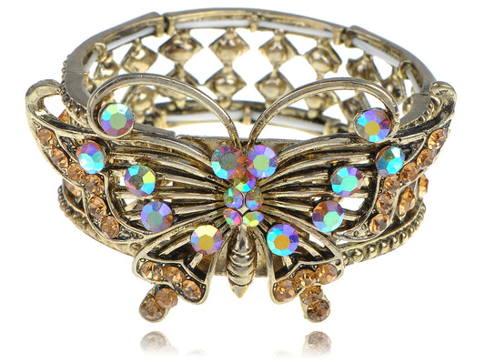 Topaz Iridescent Color Swallowtail Butterfly Insect Cuff Bangle Bracelet