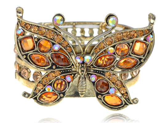 Topaz Colored Gemss Butterfly Wings Bangle Bracelet
