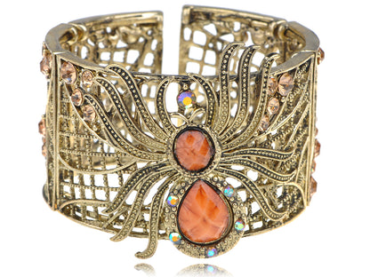 Filigree Orange Topaz Spider Web Nature Bracelet Cuff