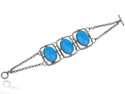 Ethnic Tribal Antique Turquoise Bead Chain Link Bracelet