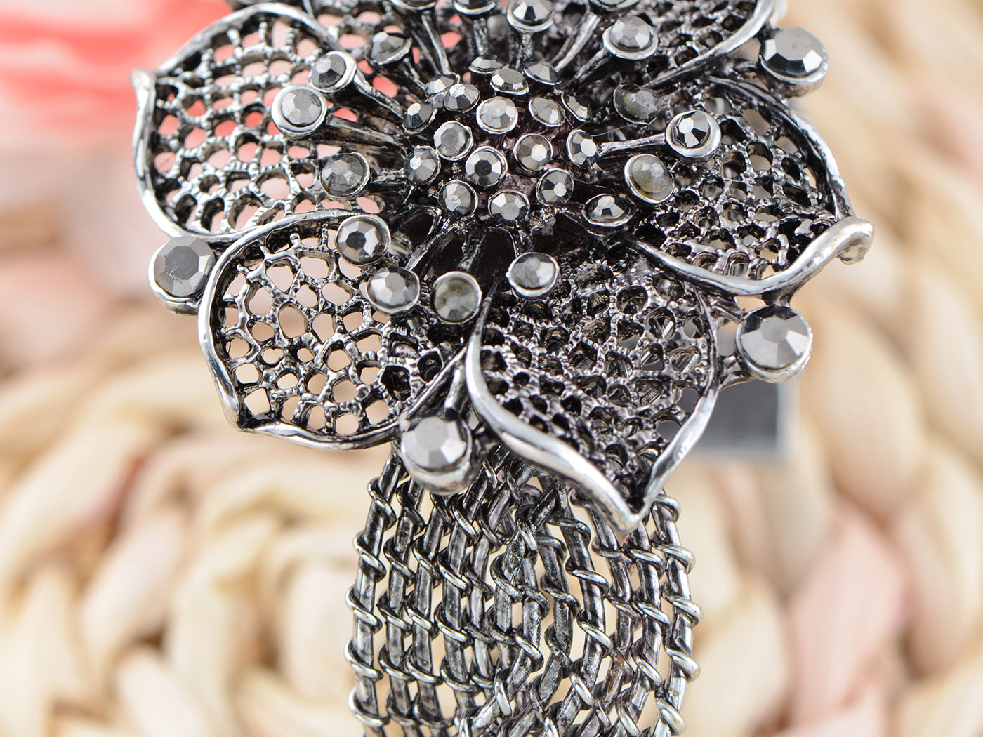 Silver Weave Braid Flower Bangle Cuff Bracelet