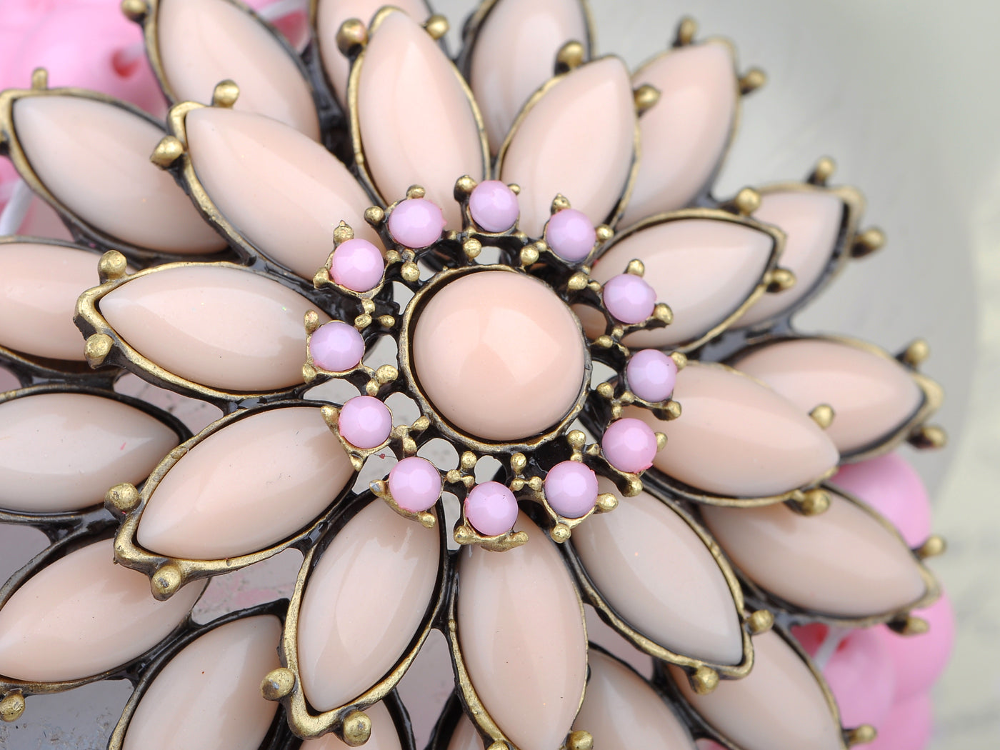 Five Strand Rose Pink Plastic Bead Flower Petals Band Bracelet
