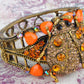 Antique Topaz Colored Orange Ladybug Insect Cuff Bracelet