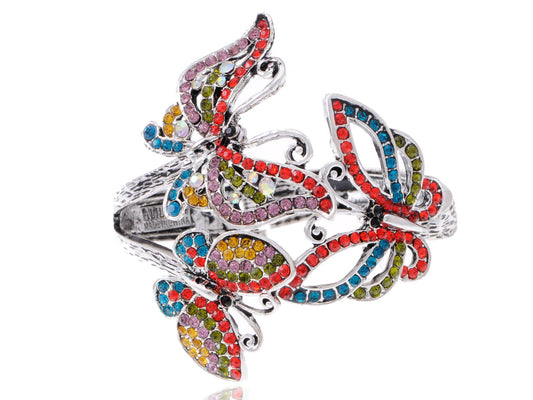 Antique Like Rainbow Butterfly Trio Bracelet Bangle Cuff