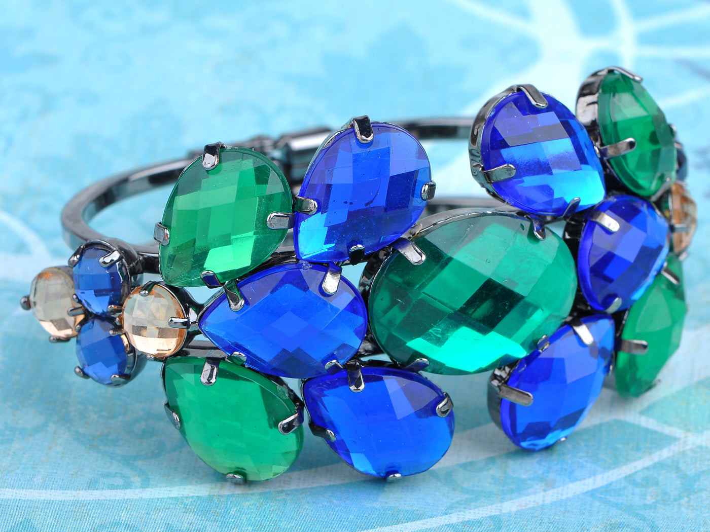 Statement Emerald Green Sapphire Blue Bracelet Bangle