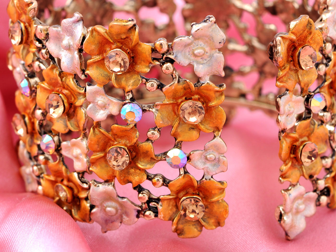 Vintage Topaz Blooming Flower Garden Bracelet Bangle Cuff