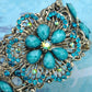 Vintage Flower Dragonfly Blue Bangle Cuff Bracelet