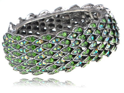 Green Multicolor Dragon Scales Bird Feather Bangle Bracelet