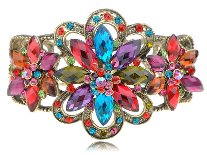 Rainbow Colorful Jewel Gem Flower Star Bracelet Bangle Cuff