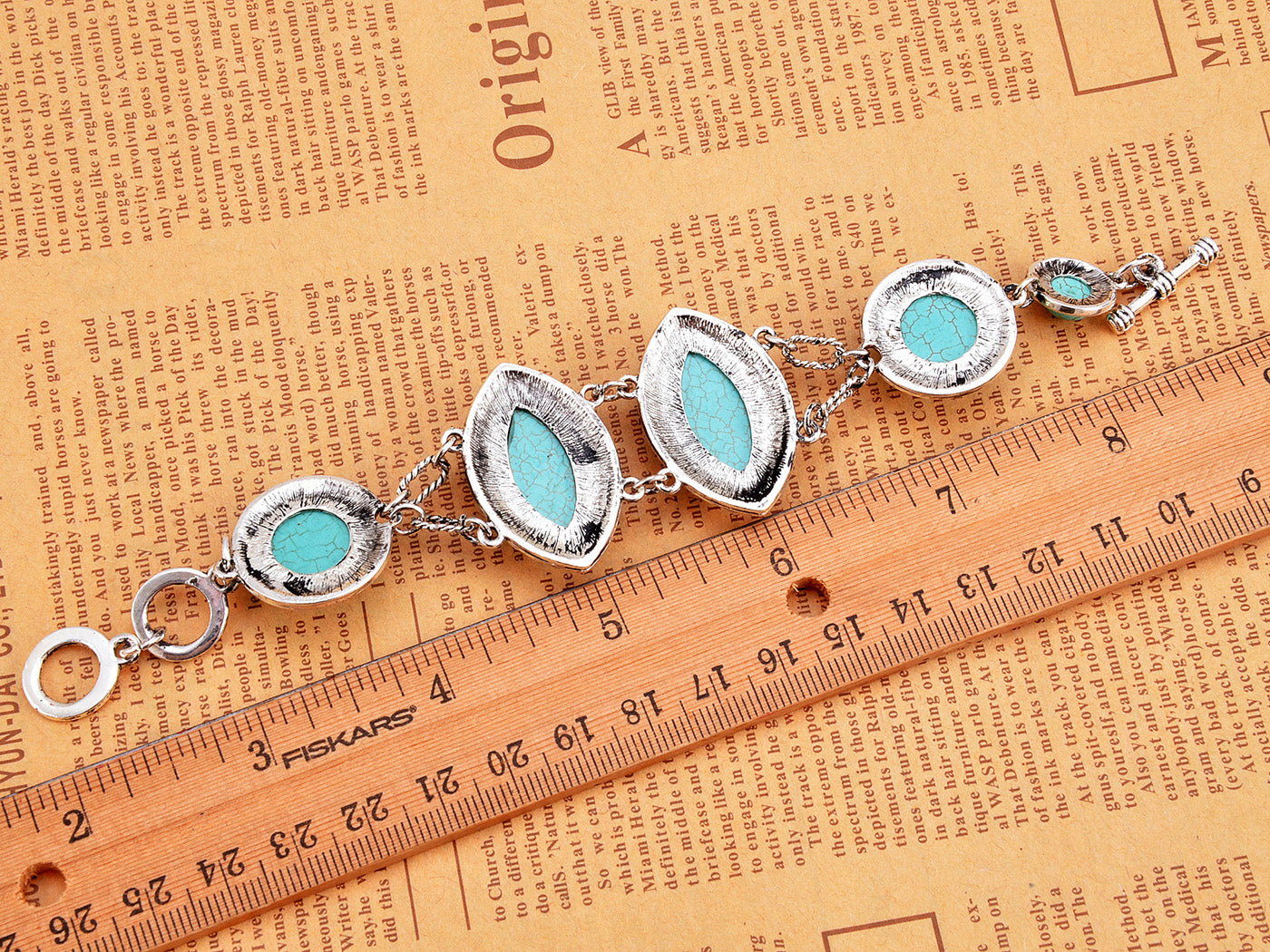 Antique Turquoise Colored Ss Contemporary Toggle Bracelet