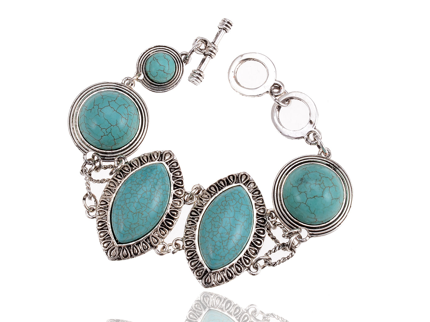 Antique Turquoise Colored Ss Contemporary Toggle Bracelet