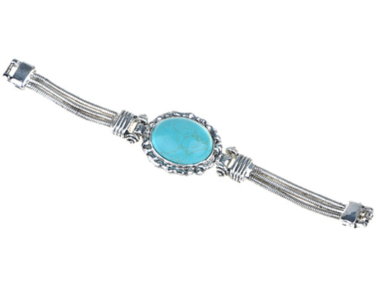 Tribal Ethnic Turquoise Statement Link Toggle Bracelet