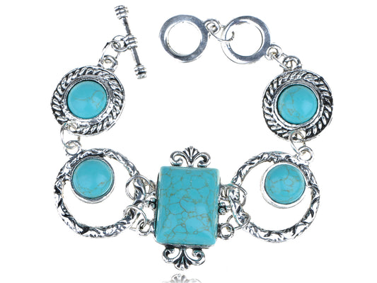 Ethnic Tribal Turquoise Rectangular Link Toggle Bracelet