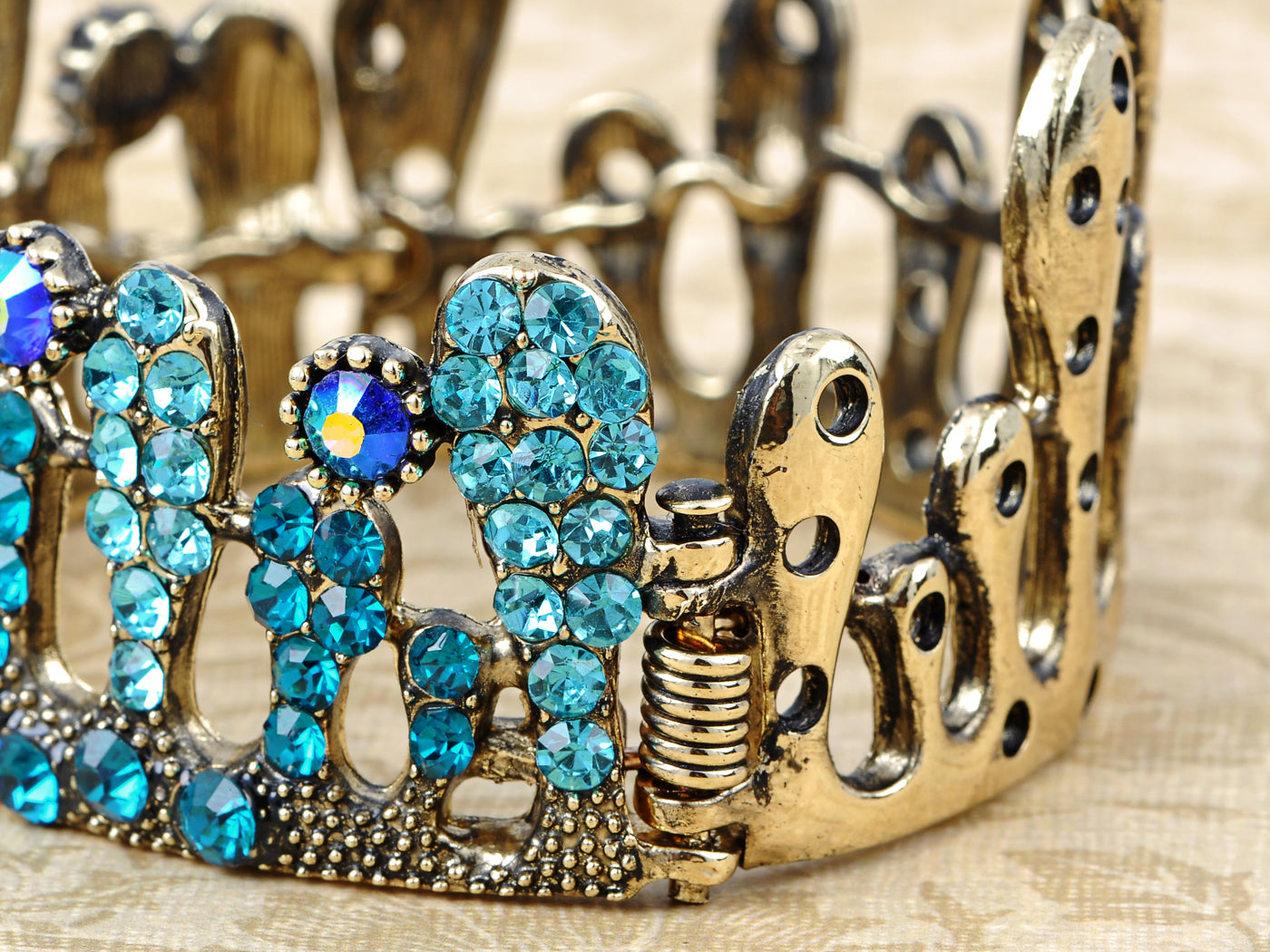 Aqua Blue Czech Queen Princess Crown Bangle Bracelet Cuff