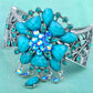 Blue Pentagon Shape Turquoise Flower Bangle Bracelet Cuff