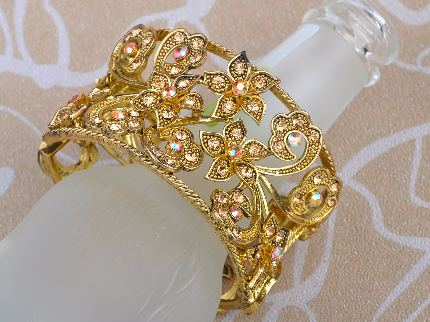 Antique Like Flower Flourish Cuff Bracelet Bangle