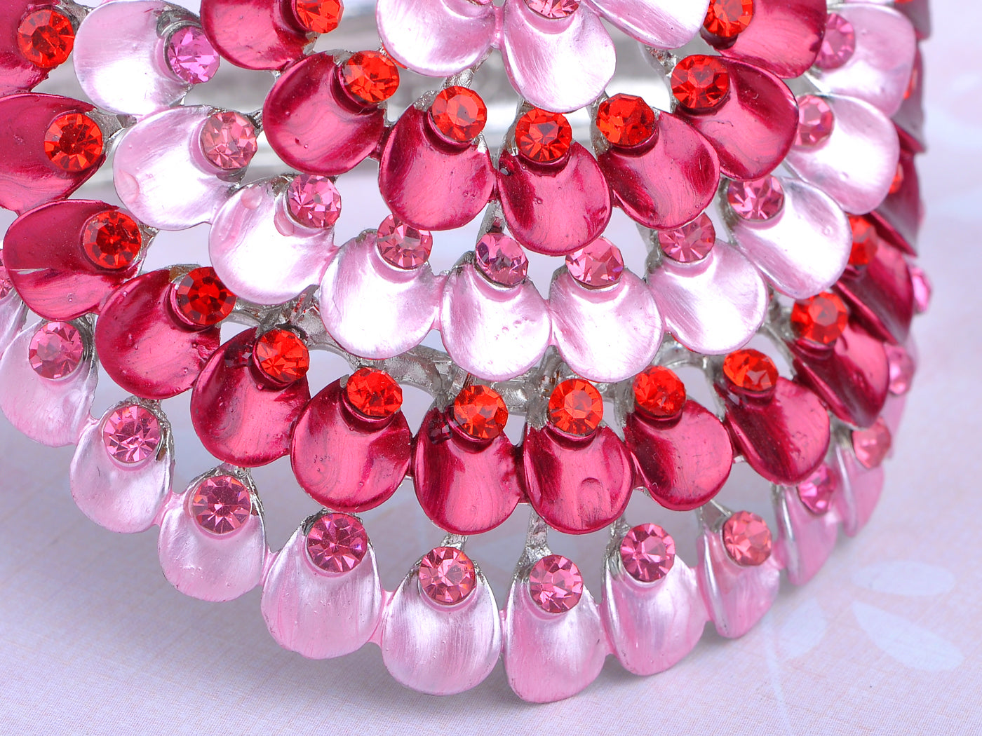 Ruby Rose Pink Enamel Paint Bead Peacock Bangle Bracelet Cuff
