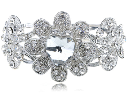 Victorian Like Bridal Flower Heart Love Bangle Bracelet Cuff