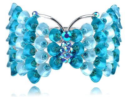Aqua Blue Abstract Paint Butterfly Bangle Bracelet Cuff