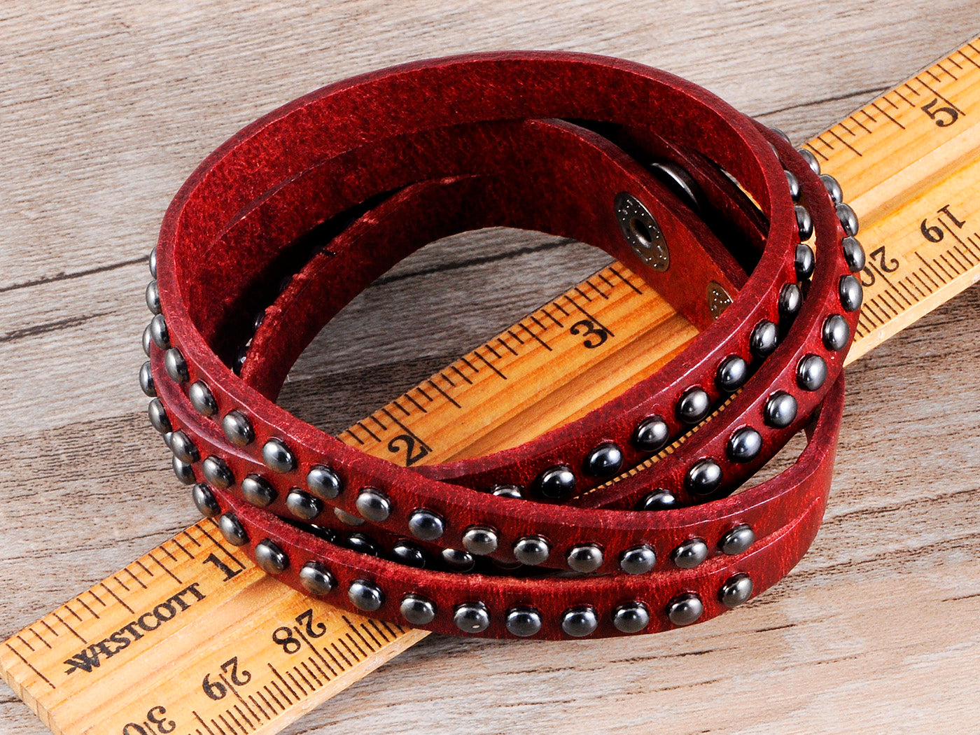 Mahogany Brown Multi Strand Leather Stud Wrapped Wrist Band Bracelet