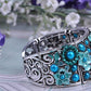 Sapphire Painted Flower Teal Teardrop Cuff Bangle Bracelet