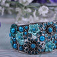 Sapphire Painted Flower Teal Teardrop Cuff Bangle Bracelet