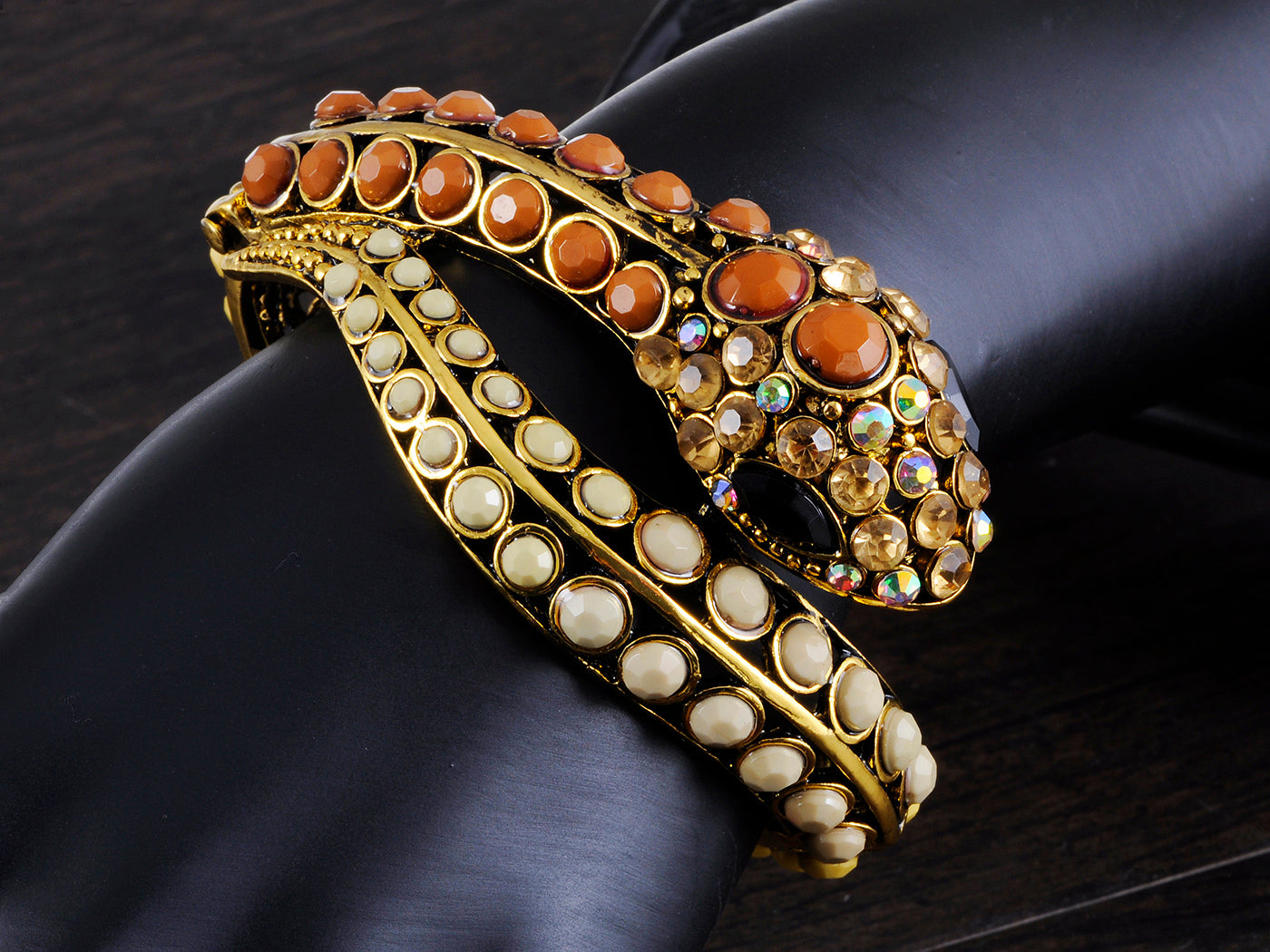 Brown Ivory Beaded Egyptian Exotic Snake Bangle Bracelet