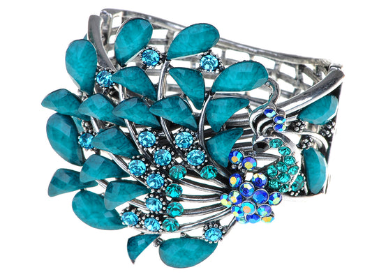 Antique Turquoise Blue Gems Enamel Peacock Bracelet Bangle