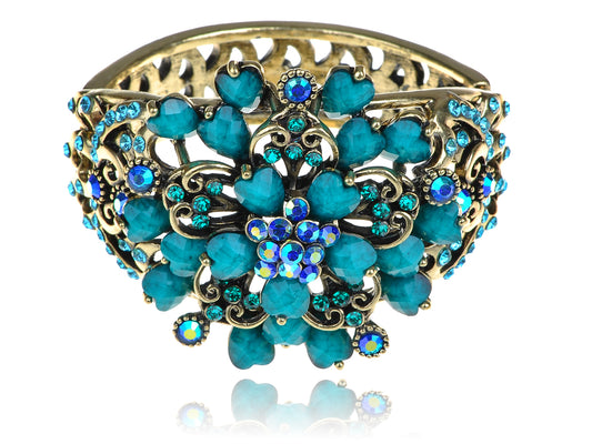 Fun Turquoise Bead Flower Design Bracelet Bangle