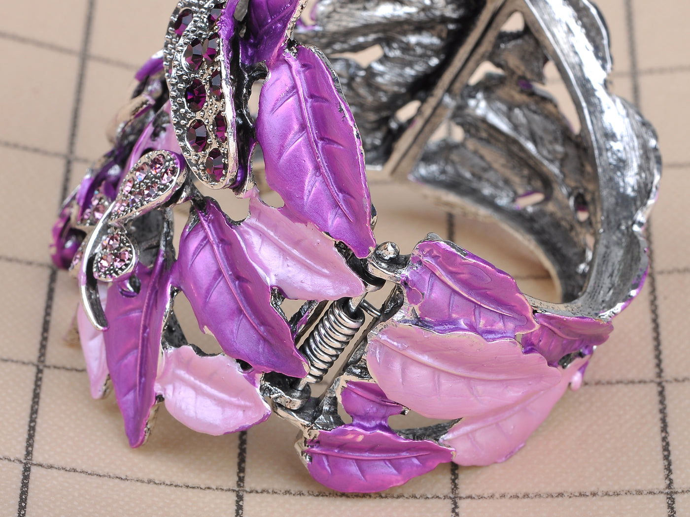 Purple Dragonfly Family Leaves Bangle Bracelet