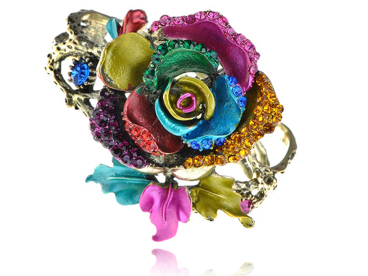 Colorful Abstract Enamel Paint Rose Flower Bracelet Bangle