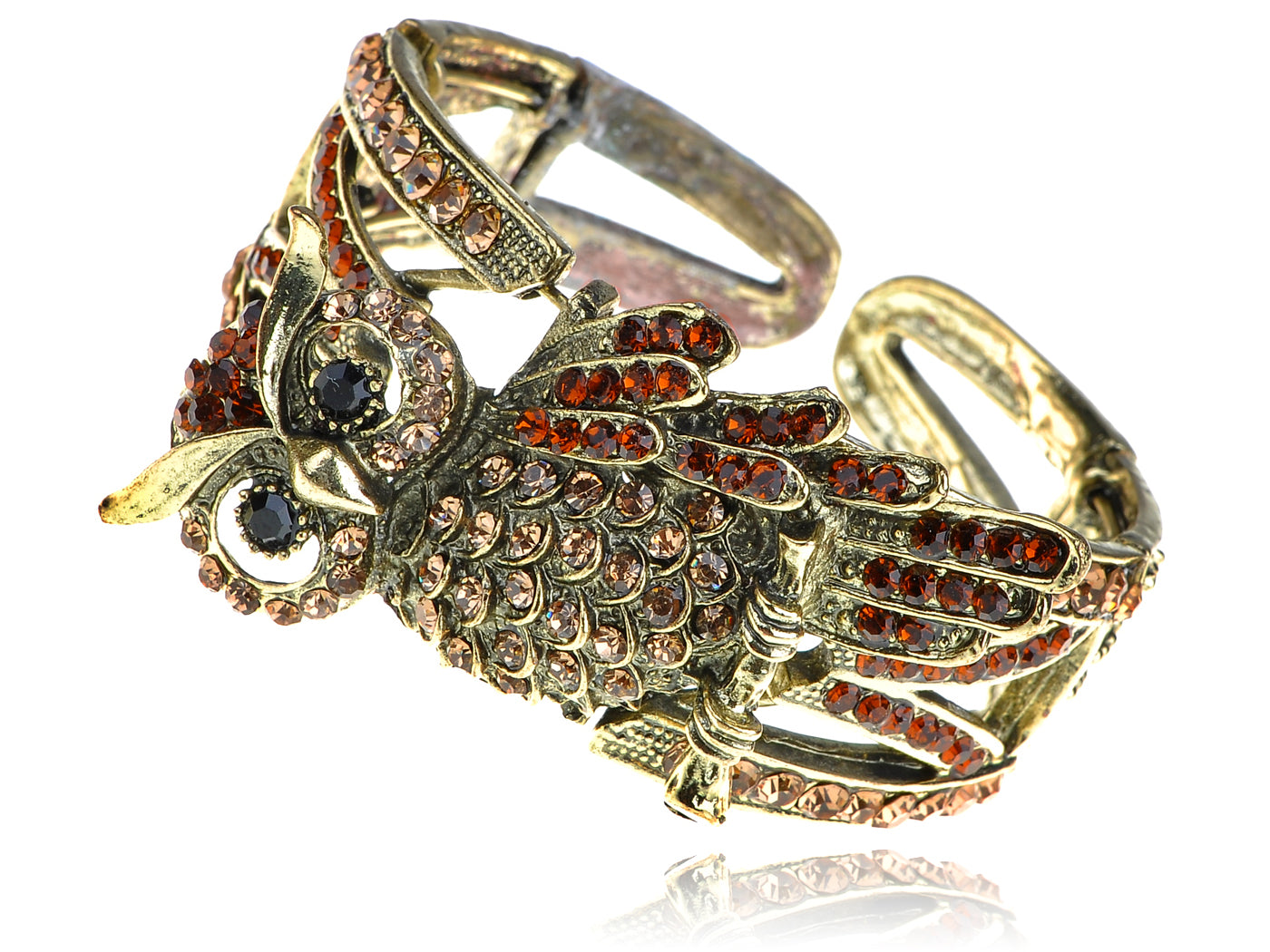 Antique Gold Topaz Colored Owl Bird Bangle Cuff Bracelet
