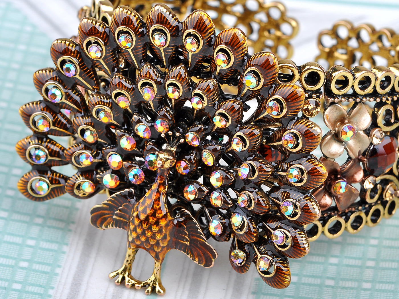 Exotic Multicolor Peacock Bird Bangle Bracelet Cuff