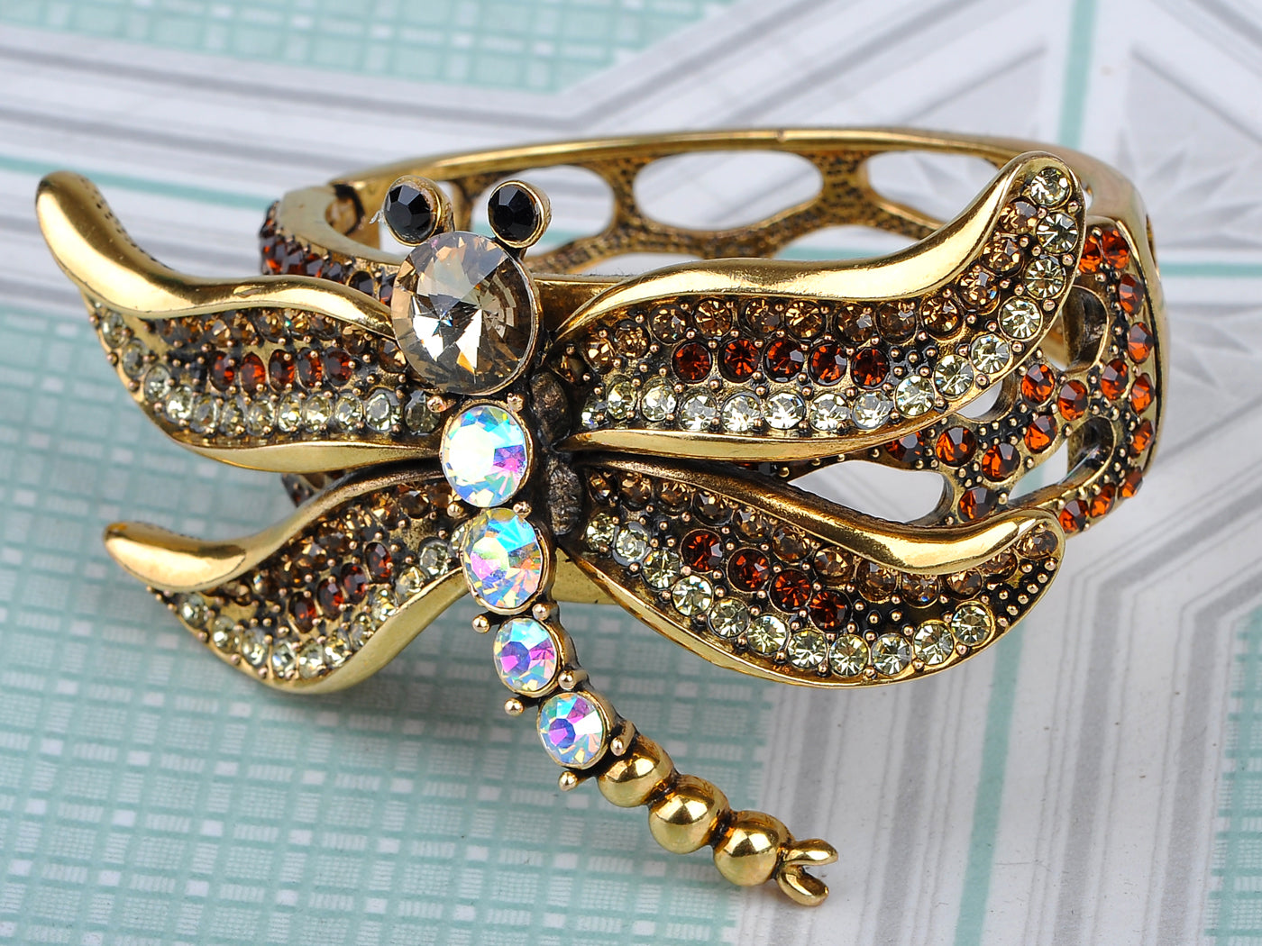 Beautiful Ruby Dragonfly Insect Bracelet Bangle Cuff