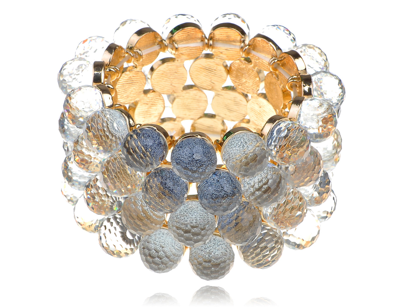 Gold Light Blue Beaded Glittered Bracelet Bangle Cuff